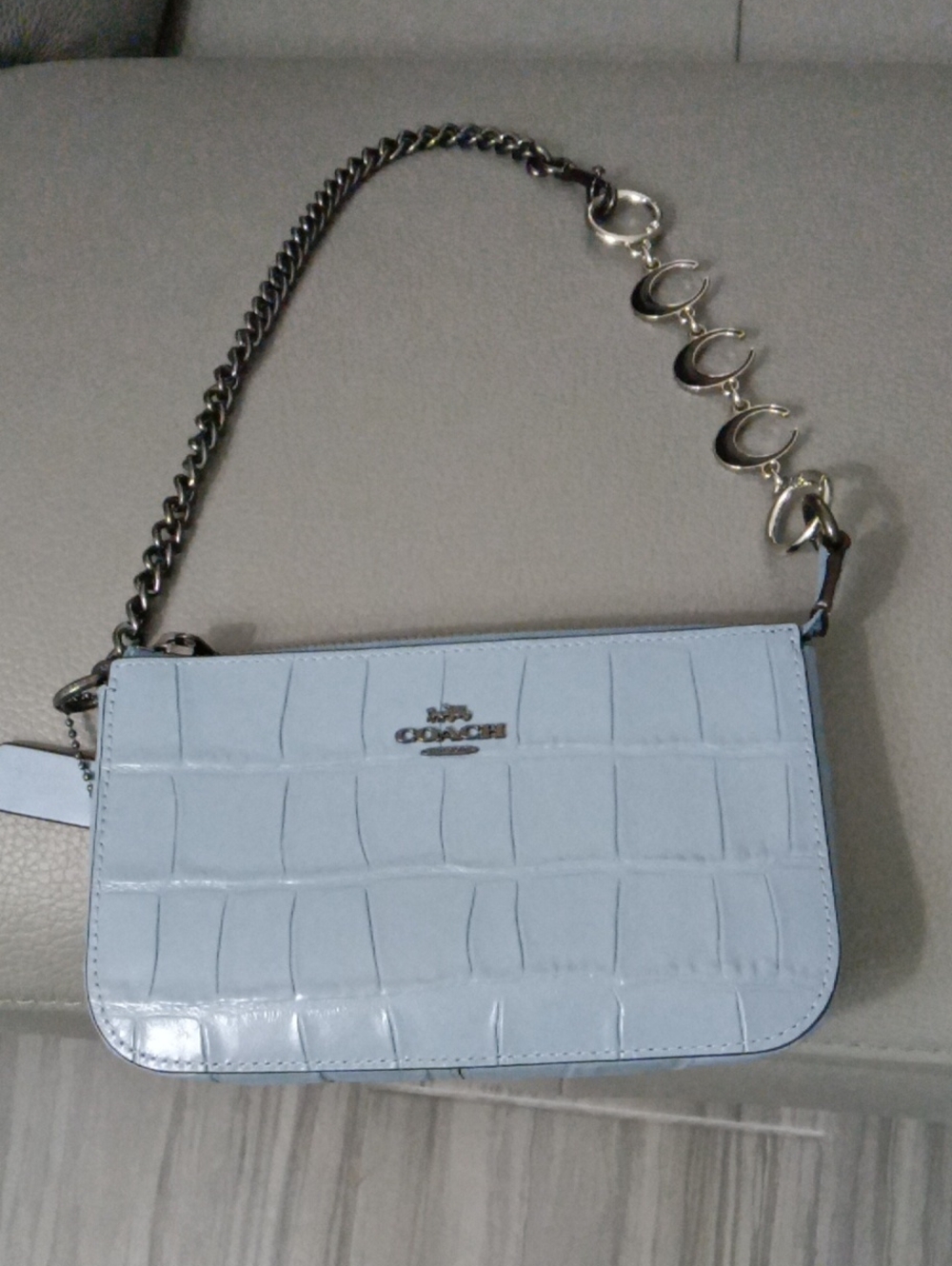 Coach Light Blue Croc-Embossed Leather Bag - NWOT